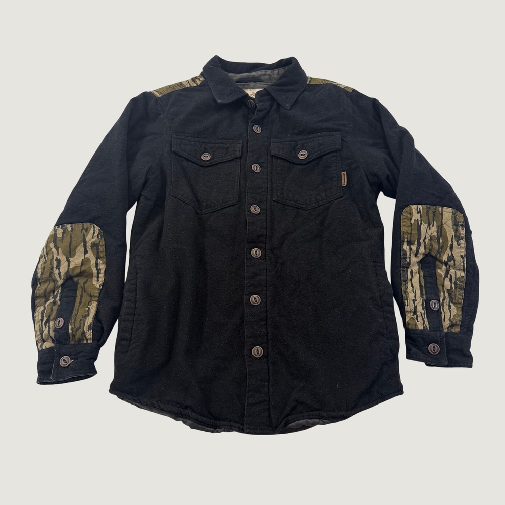 Legendary Whitetails Shirt Jacket Men's Small Black Camo Quilted Lined Button Up